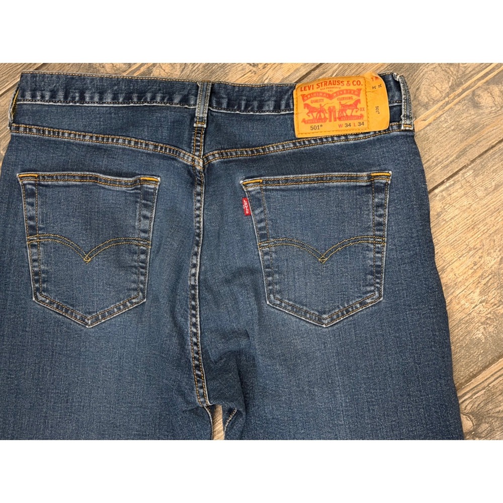 Levis 501 Original Fit Blue Straight Leg Button Fly Jeans 34x34 (34x32) Western - Picture 11 of 12